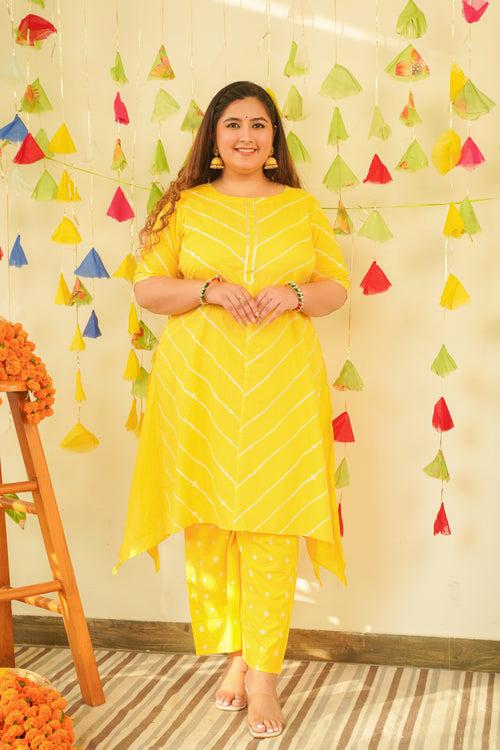 Yellow Leheriya Kurta Set