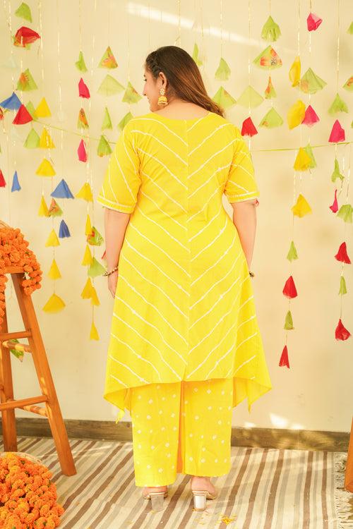 Yellow Leheriya Kurta Set