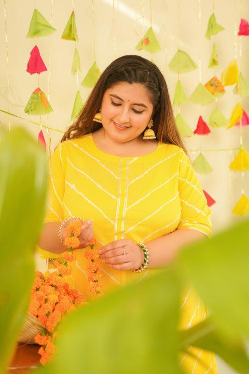 Yellow Leheriya Kurta Set