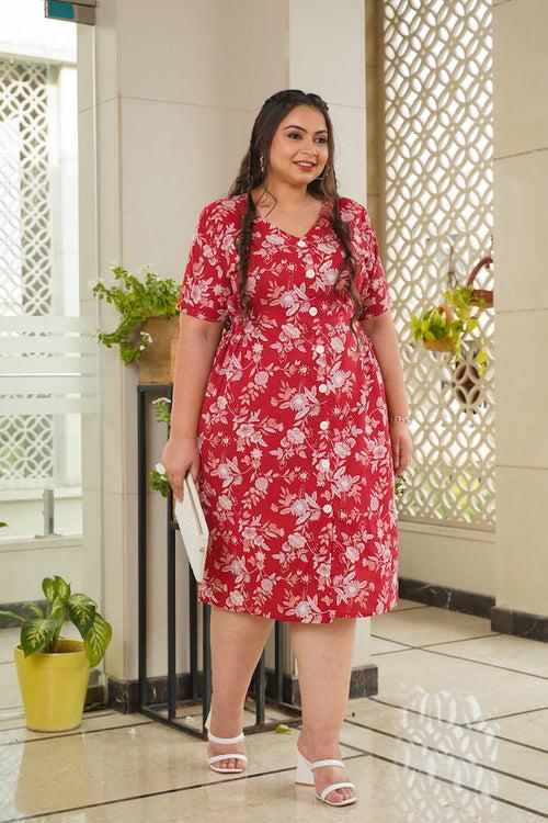 Red Floral Cotton Button-down Maxi - Plus size