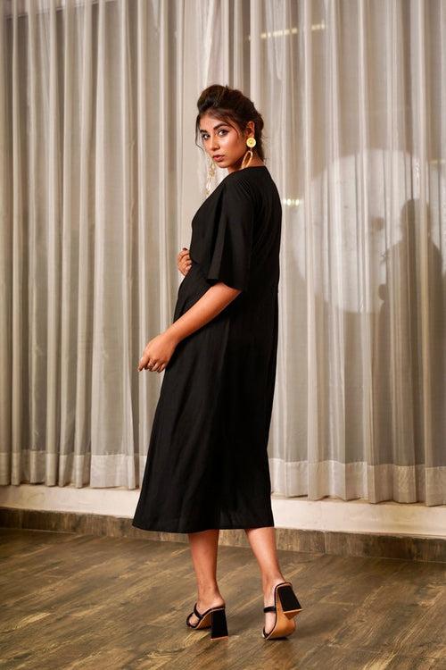 Black Front Knot Satin Dress