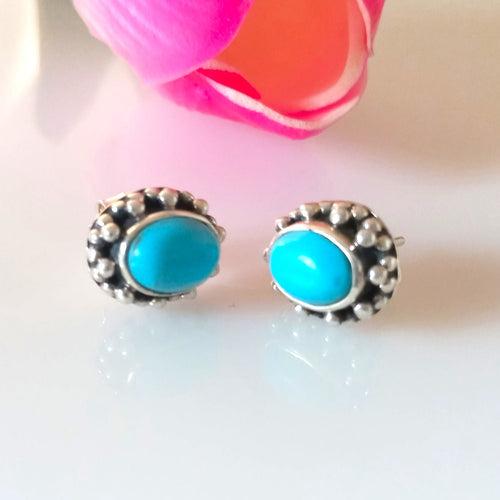 Rare Teal Blue Turquoise Pure Silver Studs