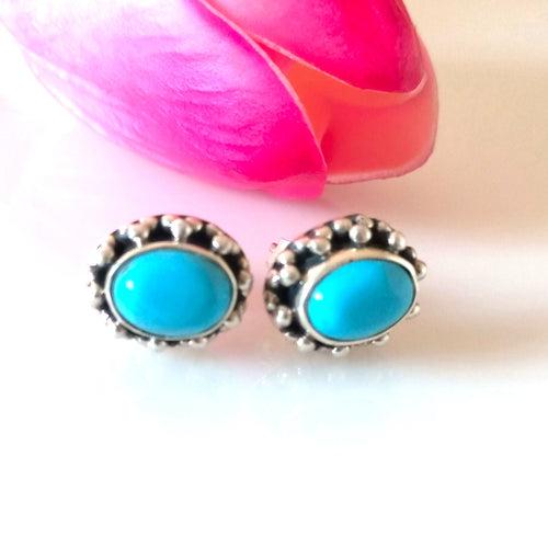 Rare Teal Blue Turquoise Pure Silver Studs