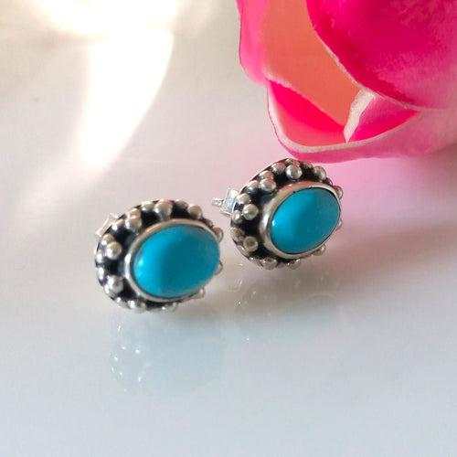 Rare Teal Blue Turquoise Pure Silver Studs