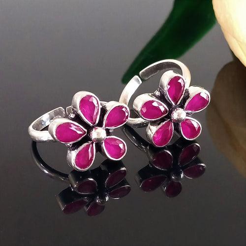 Adjustable Pure Silver Ruby Toe Rings