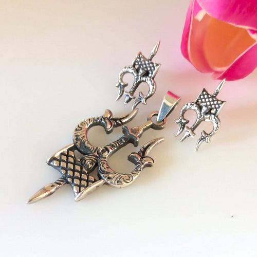 Handmade Pure Silver Trishul Pendant Set