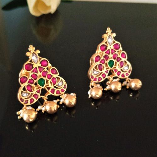 Pure Silver Kundan Peacock Studs