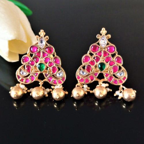 Pure Silver Kundan Peacock Studs