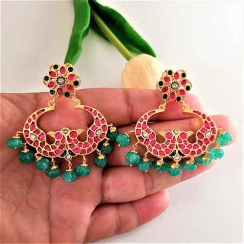 Pure Silver Kundan Pumpkin Drop Dangle Earrings