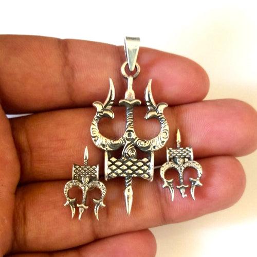 Handmade Pure Silver Trishul Pendant Set