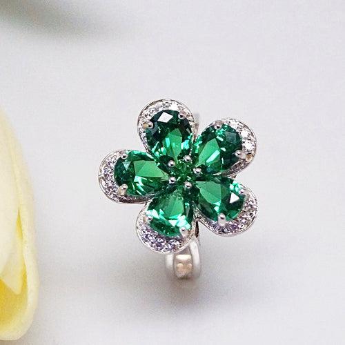 Pure 92.5 Sterling Silver Emerald Flower Ring