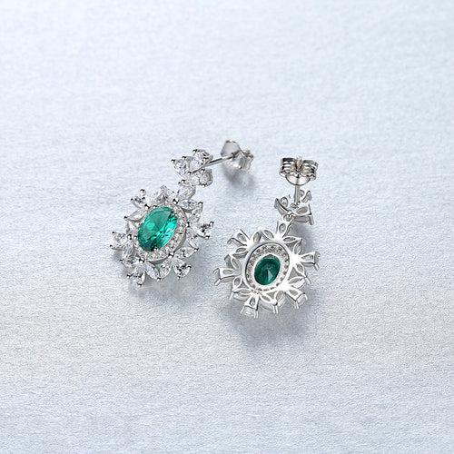 PURE 92.5 STERLING SILVER EMERALD & CZ DANGLE EARRINGS