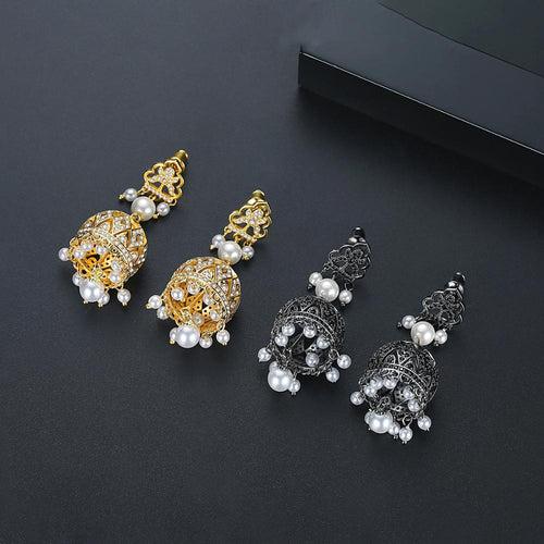 YGP Zircon Pearl Jhumka /Jhumki Earrings