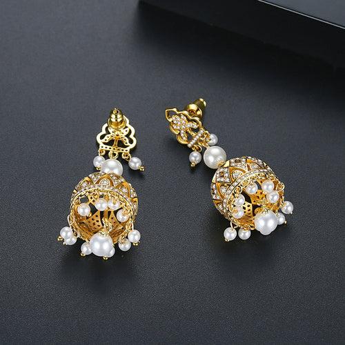 YGP Zircon Pearl Jhumka /Jhumki Earrings