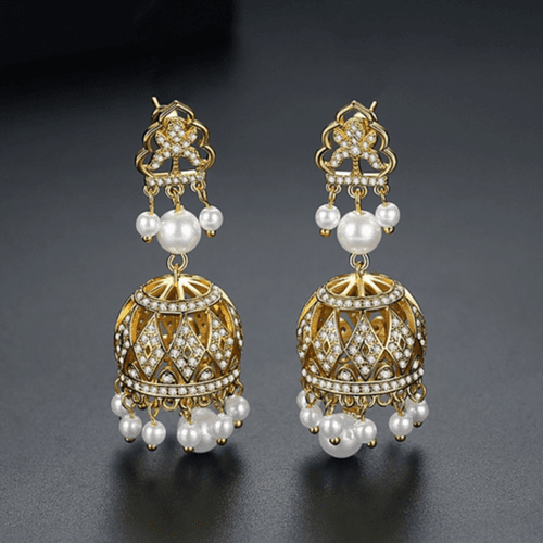 YGP Zircon Pearl Jhumka /Jhumki Earrings