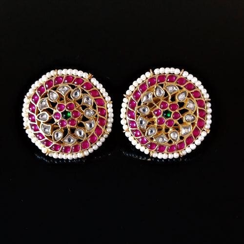 Handmade Pure Silver Flower Kundan Studs