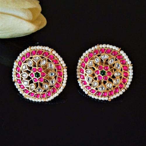 Handmade Pure Silver Flower Kundan Studs