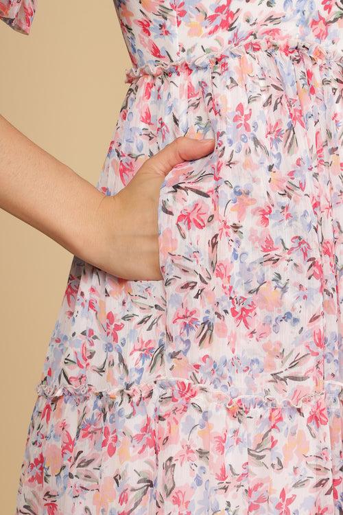 WHITE CHIFFON FLORAL MAXI