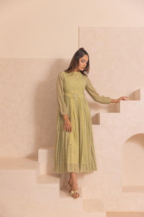 PASTEL GREEN PLEATED MAXI