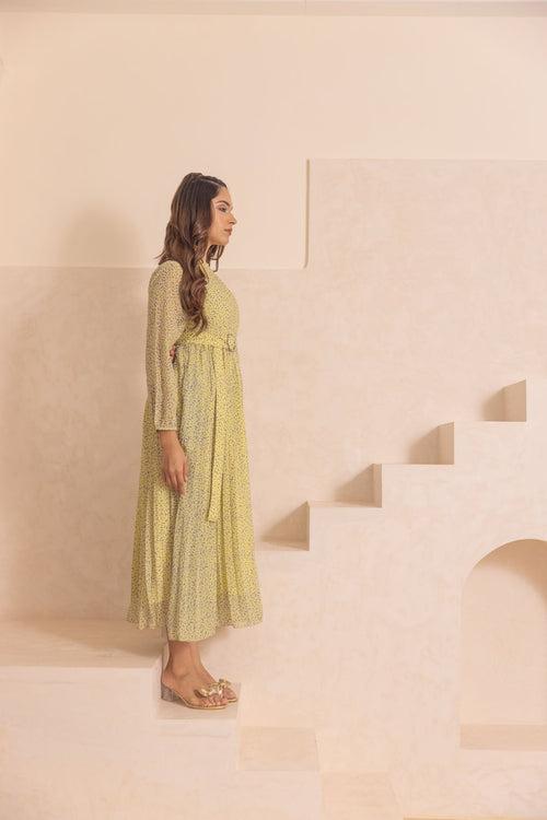 PASTEL GREEN PLEATED MAXI