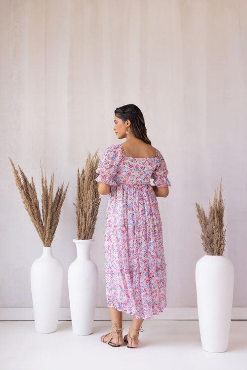 WHITE CHIFFON FLORAL MAXI