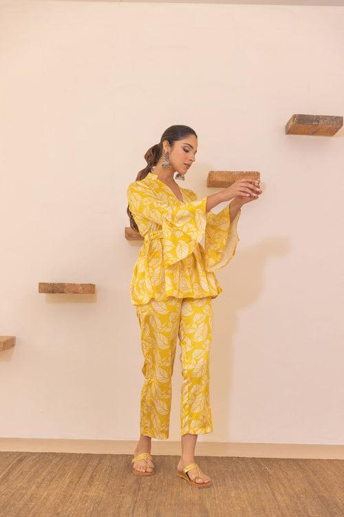 YELLOW TROPICAL SATIN CO-ORD