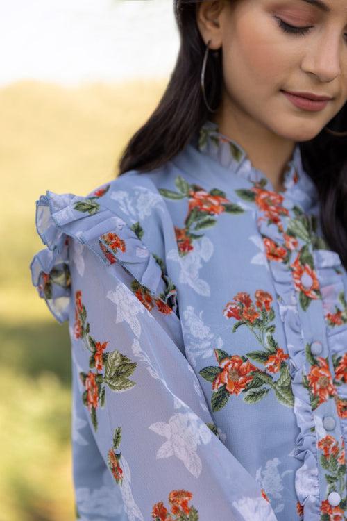 PASTEL BLUE RUFFLE SHIRT TOP