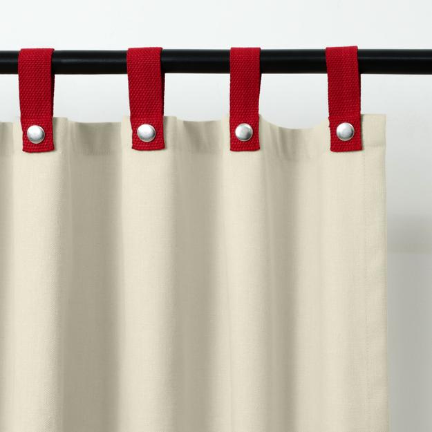 Beige & Red Cotton Canvas Curtains with Snap Button Closure – Custom Made, Playful Drapes for Kids' Room