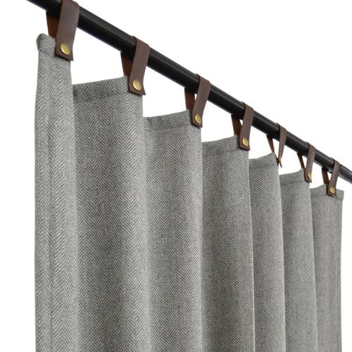 Light Grey Chevron Wool Curtains with Leather Tabs