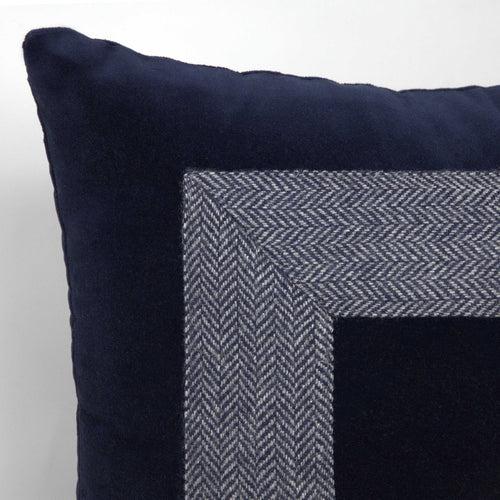 Navy Velvet Pillow Cover With Navy Tweed Trim