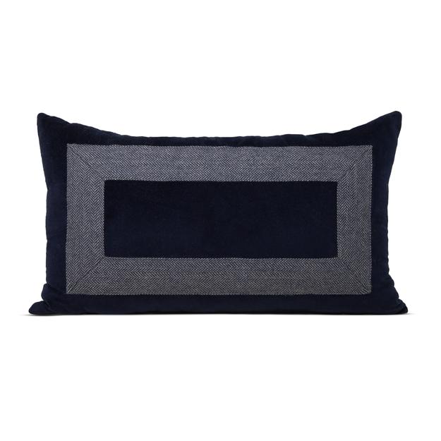 Navy Velvet Pillow Cover With Navy Tweed Trim