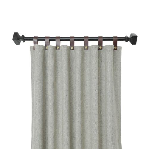 Light Grey Chevron Wool Curtains with Leather Tabs