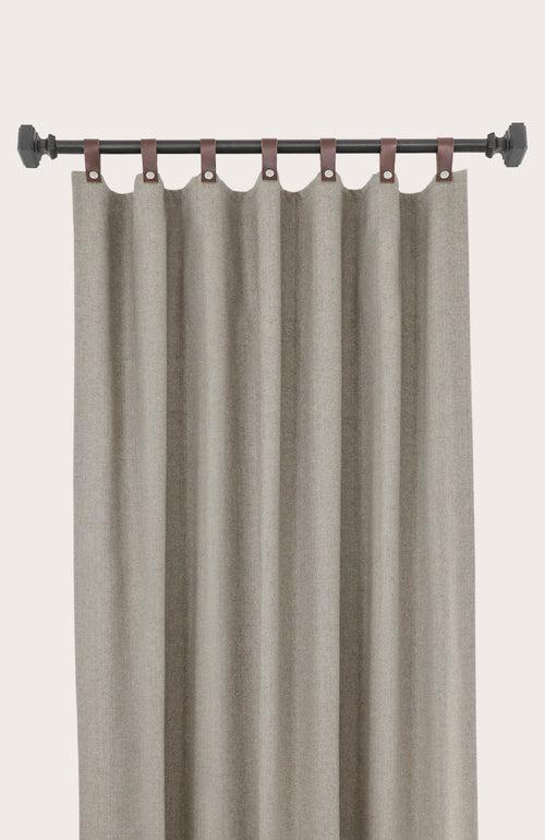 Taupe Chevron Wool Curtains With Leather Tabs