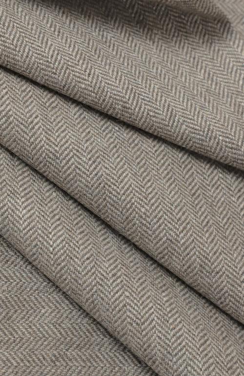 Taupe Chevron Wool Curtains With Leather Tabs