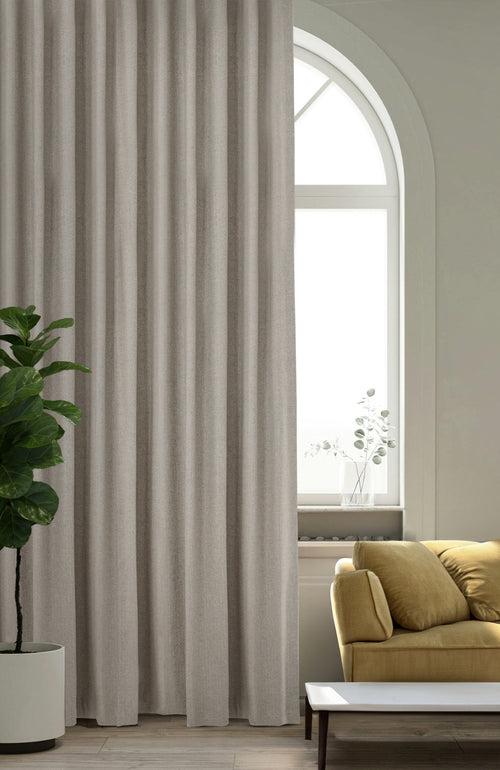 Taupe Chevron Wool Curtains With Leather Tabs