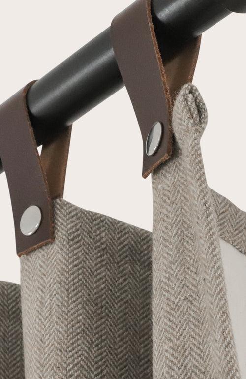 Taupe Chevron Wool Curtains With Leather Tabs