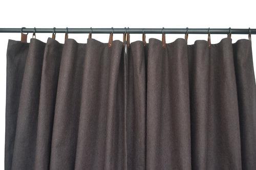 Brown Wool Curtains With Leather Ties and Trim Curtain