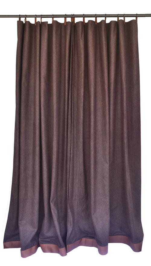 Brown Wool Curtains With Leather Ties and Trim Curtain