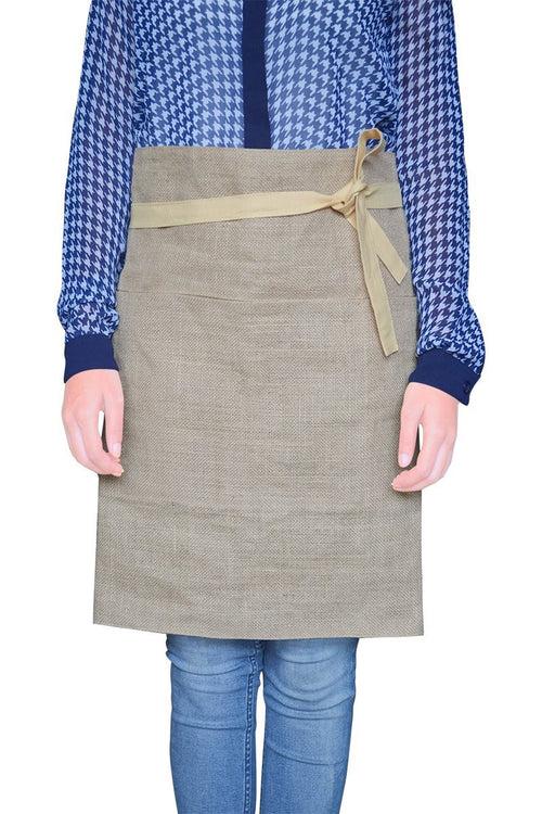 Handmade 3 Pockets Half Burlap Apron -Bistro Apron -Waist Apron