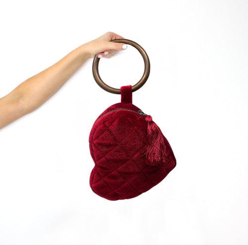 Handmade Heart Shaped Purse With Wooden Handle