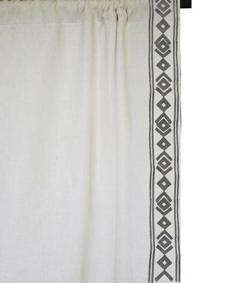 Ivory Linen Curtain With Aztec Embroidery