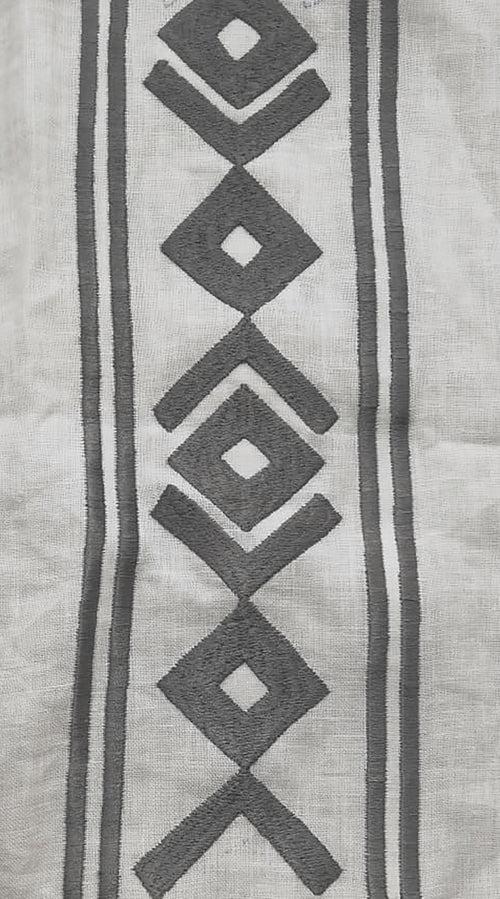 Ivory Linen Curtain With Aztec Embroidery
