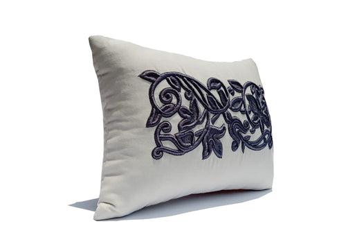 Ivory Gray French Embroidery Pillow Cover