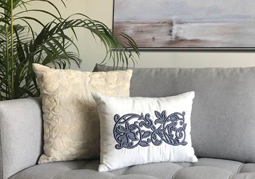 Ivory Gray French Embroidery Pillow Cover