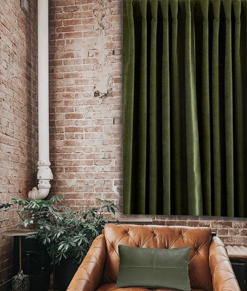 Olive Green Cotton Velvet Curtain
