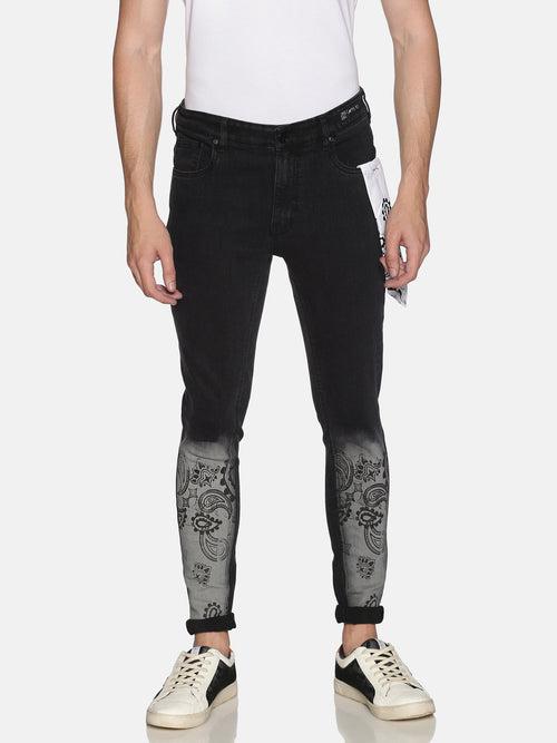 Kultprit Light Washed Skinny Fit Printed Jeans for Men