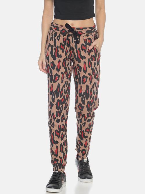 Women Slim Fit Joggers with leopard print