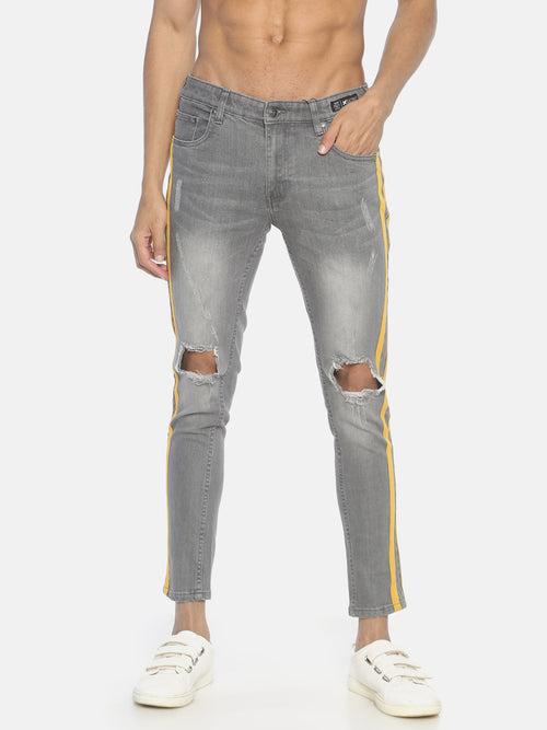 Skinny Denim With Dual Tape And Distress