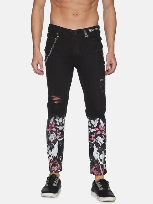 Kultprit Black with White printed patch jeans