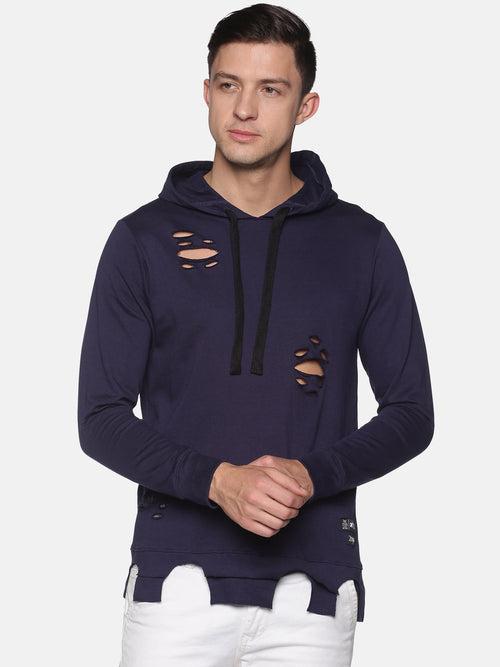 Kultprit Cotton Men Hooded Distressed Sweatshirt